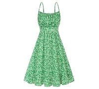 GRACE KARIN Robe de Cocktail Sexy Bretelle pour Femmes Spaghetti A-Line Dos Nu Robe Décontractée Motif Floral L Vert-Blanc Petites Fleurs