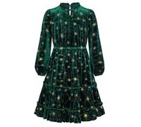 GRACE KARIN Robe de Soirée pour Filles avec Étoiles Scintillantes, Midi Trapèze à Col Rond, de Fête d'Halloween, de Princesse à Volants, Vert Foncé, 12-14 Ans