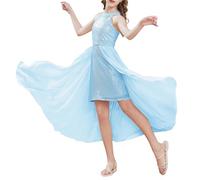 GRACE KARIN Robe Maxi à Traîne sans Manches Robe Chic et Élégante pour Fille Robe Casual sans Manches à Dos Nu Bleu Clair 10-12 Ans