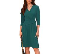 GRACE KARIN Robe midi pour femme avec col en V et manches 3/4, bleu-vert, XL