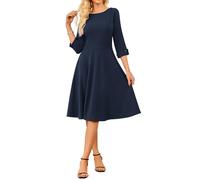 GRACE KARIN Robe midi pour femme, manches 3/4, col bateau, ligne A, robe d'été, robe de soirée, noir, taille L