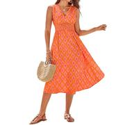 GRACE KARIN Robe Portefeuille imprimée décontractée pour Femme Tenue d'été décontractée pour fête Plage Diamant Orange L