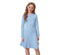 GRACE KARIN Robe Pull Fille Manches Longues Automne Hiver Enfant Robe Tricotée A-Line Col Rond Bleu Clair 10-11 Ans