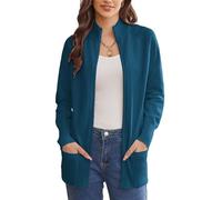 GRACE KARIN Veste en tricot à manches longues avec fermeture éclair pour femme, col montant avec poches, cardigan tendance pour l'automne, bleu lac, Taille XL
