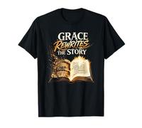 Grace Rewrites The Story : Christian Book of Life Cross T-Shirt