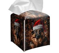 Grace Yonks Housse carrée pour boîte à mouchoirs de Noël, berger allemand, 13,2 cm, en cuir synthétique (057)