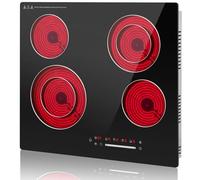 GRACEALL Domino Poêle à 4 brûleurs infrarouge 60 cm pour cuisine, plaque chauffante électrique de cuisine 230 V, 6700 W, plaque de cuisson intégrée en céramique, table de cuisson en verre avec cadre