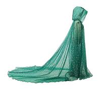 GRACEART Cape de mariée avec capuche cape longue arrière de mariée tulle elfe robe cape voile mantille, Vert-1