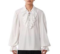 GRACEART Chemise de pirate à volants pour homme, chemise coloniale de la Renaissance, poète, chemise à volants, steampunk, vampire, gothique, costume, beige, L