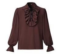 GRACEART Chemise de pirate à volants pour homme - Style colonial de la Renaissance - Style Steampunk - Vampire gothique, marron, XL
