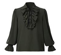 GRACEART Chemise de pirate à volants pour homme - Style colonial de la Renaissance - Style Steampunk - Vampire gothique, vert foncé, L