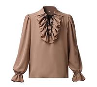 GRACEART Chemise de pirate à volants pour homme - Style colonial de la Renaissance - Style Steampunk - Vampire gothique, kaki, M