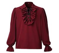 GRACEART Chemise de pirate à volants pour homme - Style colonial de la Renaissance - Style Steampunk - Vampire gothique, rouge vin, L