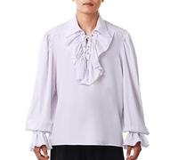 GRACEART Chemise de pirate à volants pour homme style colonial Renaissance Poète Steampunk Vampire Gothique - Blanc - Medium