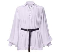 GRACEART Chemise Médiévale Chemise de Pirate Homme Steampunk Manche Longues (L, Blanc)