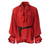 GRACEART Chemise médiévale Nordique Chemise Renaissance Victorienne Chemise de Pirate Chemise de Vampire (FR/ES, Alpha/lettres, TG, Taille normale, Taille normale, rouge&ceinture)