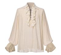 GRACEART Chemise médiévale Nordique Chemise Renaissance Victorienne Chemise de Pirate Chemise de Vampire (FR/ES, Alpha/Lettres, TG, Taille Normale, Taille Normale, Beige)