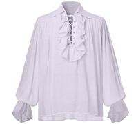 GRACEART Chemise Médiévale Nordique Renaissance Victorienne de Pirate et Vampire (FR/ES, Alpha/Lettres, S, Taille Normale, Blanc)