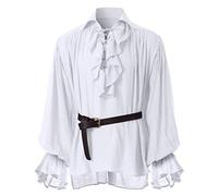 GRACEART Chemise Médiévale Nordique Renaissance Victorienne de Pirate et Vampire (FR/ES, Alpha/Lettres, XS, Taille Normale, Blanc&Ceinture)