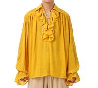 GRACEART Chemise Médiévale Nordique Renaissance Victorienne de Pirate et Vampire (FR/ES, Alpha/Lettres, L, Taille Normale, Jaune)