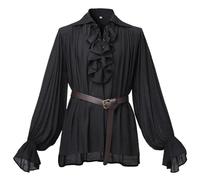 GRACEART Chemise Médiévale Nordique Renaissance Victorienne de Pirate et Vampire (FR/ES, Alpha/Lettres, XS, Taille Normale, Noir&Ceinture)