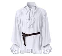 GRACEART Chemise Médiévale Nordique Renaissance Victorienne de Pirate et Vampire (FR/ES, Alpha/Lettres, TG, Taille Normale, Blanc&Ceinture)
