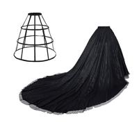 GRACEART Femme Longue Jupe Maxi pour Soirée Mariée Haute Taille Vintage Tulle avec Petticoat (Noir)