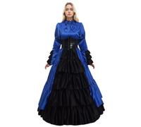 GRACEART Femmes Victorienne Robe avec Jupon et Ceinture Medieval Carnaval Vêtements (L, Bleu)
