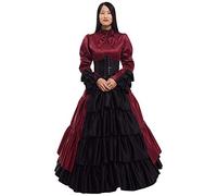 GRACEART Femmes Victorienne Robe avec Jupon et Ceinture Medieval Carnaval Vêtements (L, Vin Rouge)