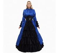 GRACEART Femmes Victorienne Robe avec Jupon et Ceinture Medieval Carnaval Vêtements (M, Bleu)