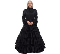 GRACEART Femmes Victorienne Robe avec Jupon et Ceinture Medieval Carnaval Vêtements (M, Noir)