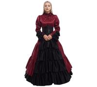 GRACEART Femmes Victorienne Robe avec Jupon et Ceinture Medieval Carnaval Vêtements (M, Vin Rouge)