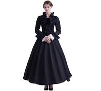 GRACEART Femmes Victorienne Robe avec Jupon Medieval Carnaval Vêtements (L, Noir)