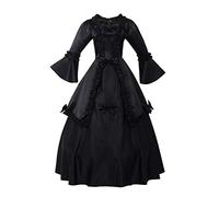 GRACEART Femmes Victorienne Rococo Robe avec Jupon Medieval Carnaval Royal Vêtements (Noir, XL)