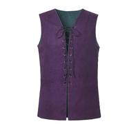 GRACEART Gilet réversible Renaissance en cuir suédé à lacets pour homme - Style médiéval pirate gothique (gilet uniquement), vert/violet, L