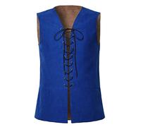 GRACEART Gilet réversible Renaissance en daim à lacets pour homme - Style médiéval pirate gothique (gilet uniquement), Bleu/gris, XL