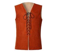 GRACEART Gilet réversible Renaissance en daim à lacets pour homme - Style médiéval pirate gothique (gilet uniquement), beige/orange, M