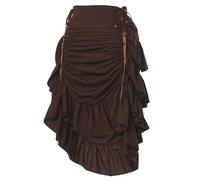 GRACEART Jupe victorienne steampunk réglable à volants gothique vintage pour Halloween, costume de vampire médiéval pour femme, Extensible dans les quatre sens (marron), S