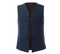 GRACEART Renaissance Médiéval Gilet Homme Adultes Réversible Gilet Pirate Déguisements (M, bleu/marron)