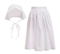 GRACEART Tablier pour fille Pioneer Colonial Costume de pèlerin 100 % coton Tablier Bonnet, blanc, US Size-10