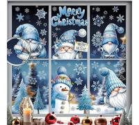Graceever 116 PCS Decoration Noel Stickers Noel fenetre,3D Decoration Noel Exterieur,Deco Noel,décoration Noel,Bleu avec Paillettes argentées