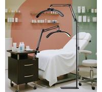 GraceGlow Lampe Extension de Cils Lampadaire LED, 2 in 1 Pliable Lampe Demi Lune avec Clips de Table pour Ongles, Dimmable Lampes Esthetique Professionnel pour Tatouage, Maquilleurs (Noir)