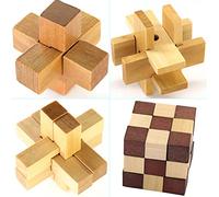 Gracelaza Casse Tête en Bois Set 4 Pièces - 3D Puzzle - Classique Brain Teaser - IQ Esprit Test - Jeu de Logique - Éducatif Jouet - Cadeau pour Adulte et Enfant
