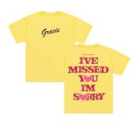 Gracie Abrams I've Missed You I'm Sorry T-shirt col rond à manches courtes en coton pour homme femme Streetwear Tops, jaune, M