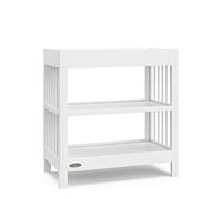 Graco Teddi Table à langer avec matelas à langer résistant à l'eau (blanc) - Certifié GREENGUARD Gold, comprend un matelas à langer résistant à l'eau avec sangle de sécurité, 2 étagères, facile à