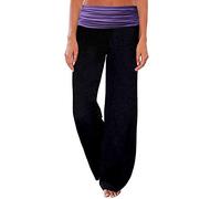 Gracyoga Pantalon de Pyjama pour Femme Confortable et décontracté Imprimé Floral Taille Pliante - Violet - XXX-Large