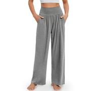 Gracyoga Pantalon de yoga à jambe large pour femme Pantalon de jogging décontracté ample et confortable Taille haute Pyjama de détente Pantalon fluide avec poches, B - Gris foncé chiné, XL
