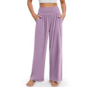 Gracyoga Pantalon large pour femme - Pantalon de yoga ample décontracté et confortable - Taille haute - Pantalon fluide avec poches, A-violet clair, S