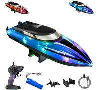 Graddi Aquablaze, 2.4GHz Remote Control Racing Boats with LED Lights, Self-Righting Waterproof Electric Fast Speed Boat, Long Battery Life, Low Battery Alert, Out of Distance Alert (red/ 2*battery)