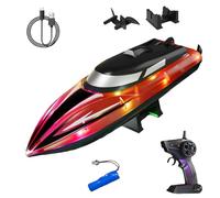 Graddi Aquablaze, 2.4GHz Remote Control Racing Boats with LED Lights, USB Rechargeable, Self-Righting Waterproof Design, 200 Min Runtime, Adjustable Speed & Low Battery Alert (Red-1 Battery)